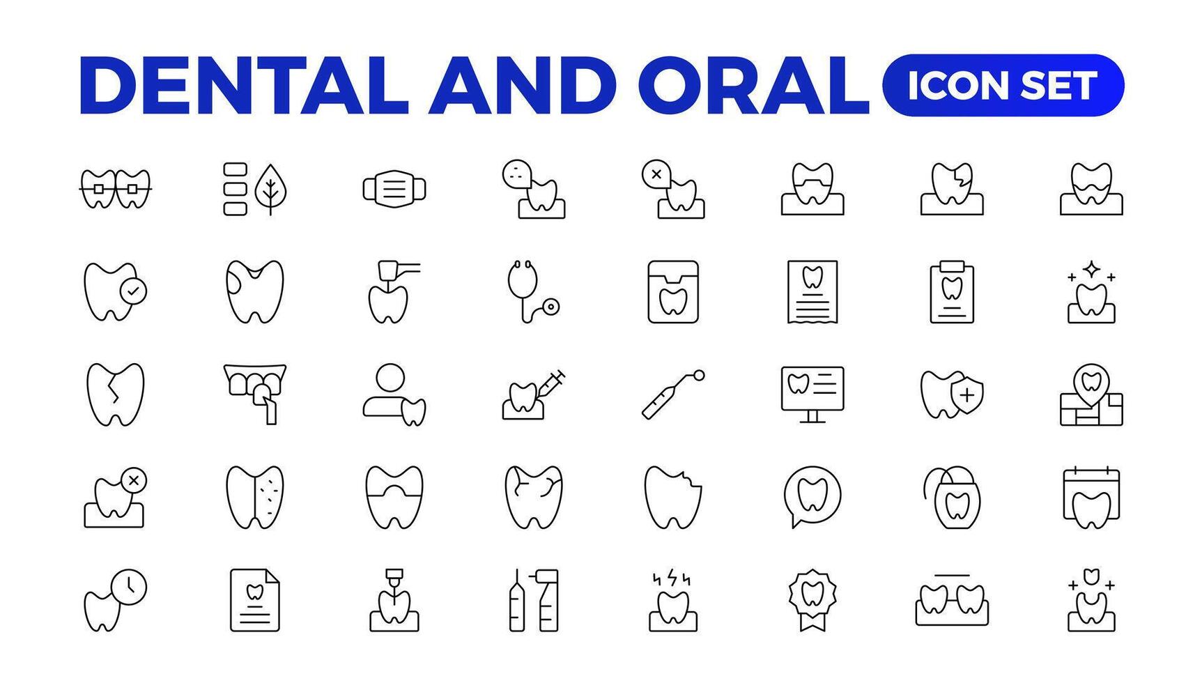 conjunto do dentista ícones. simples linha arte estilo ícones pacote. vetor ilustração. dental elementos acidente vascular encefálico pictograma e mínimo fino rede ícone definir. esboço coleção. ilustração