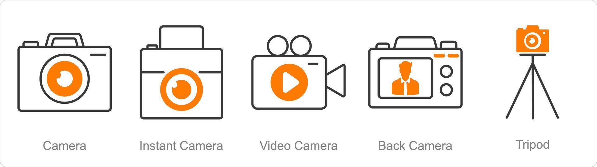 uma conjunto do 5 fotografia ícones Como Câmera, instante Câmera, vídeo Câmera vetor