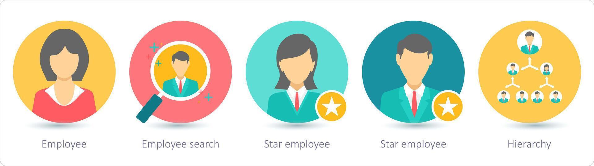uma conjunto do 5 o negócio ícones Como funcionário, empregado procurar, Estrela empregado vetor