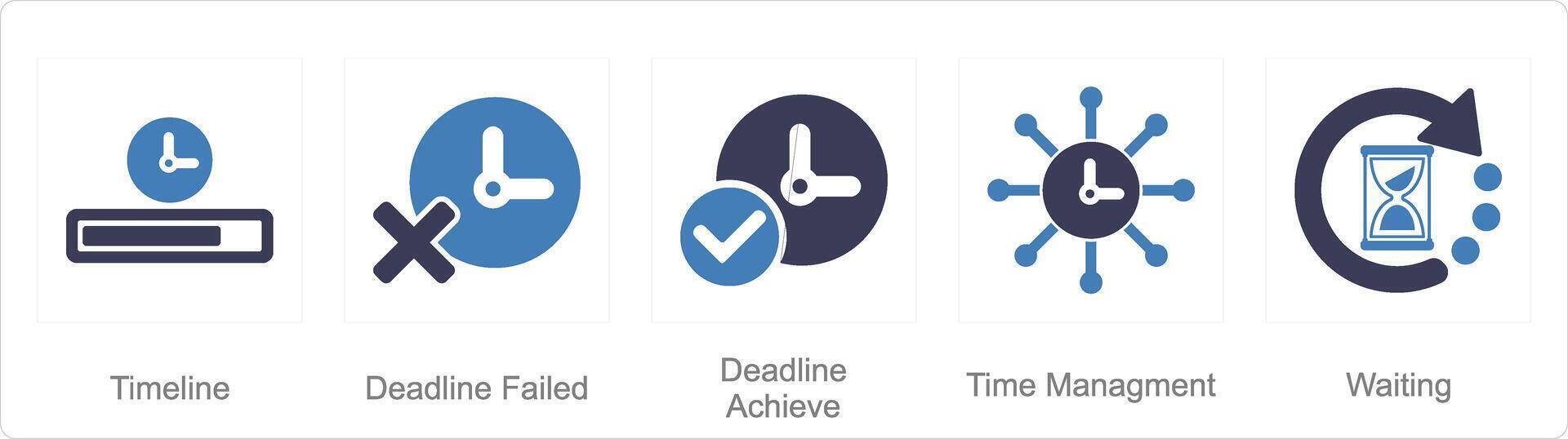 uma conjunto do 5 misturar ícones Como Linha do tempo, data limite fracassado, data limite alcançar vetor