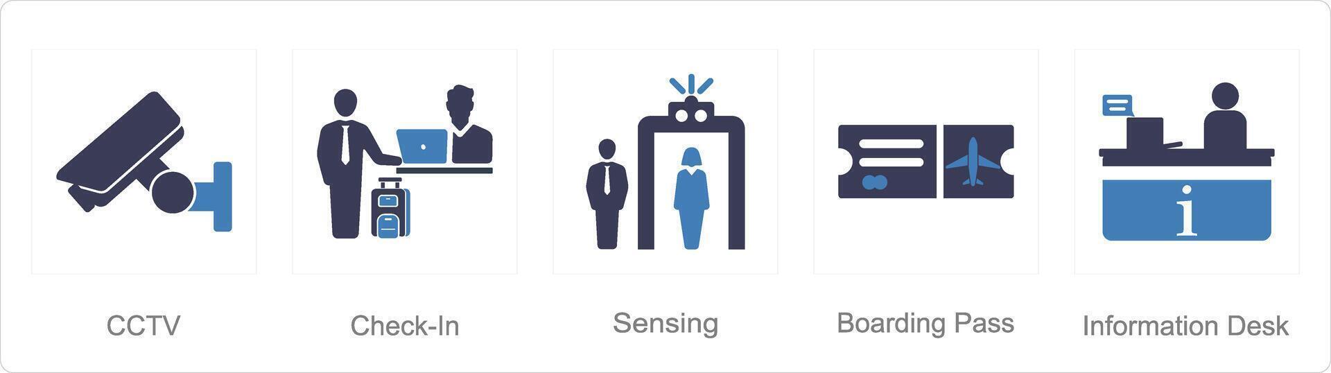 uma conjunto do 5 aeroporto ícones Como CFTV, Verifica em, de detecção vetor