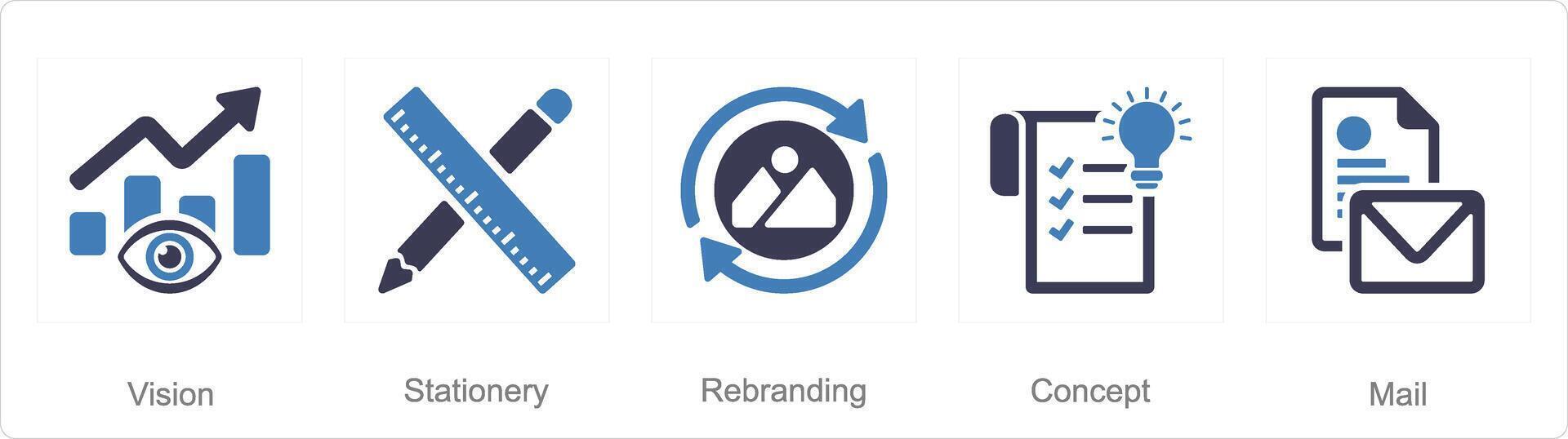 uma conjunto do 5 branding ícones Como visão, papelaria, Reformulação vetor
