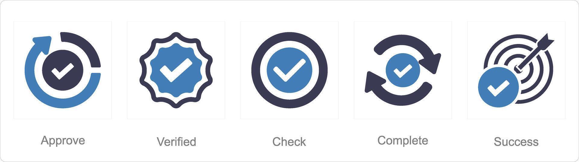 uma conjunto do 5 marca de verificação ícones Como aprovar, verificado, Verifica vetor
