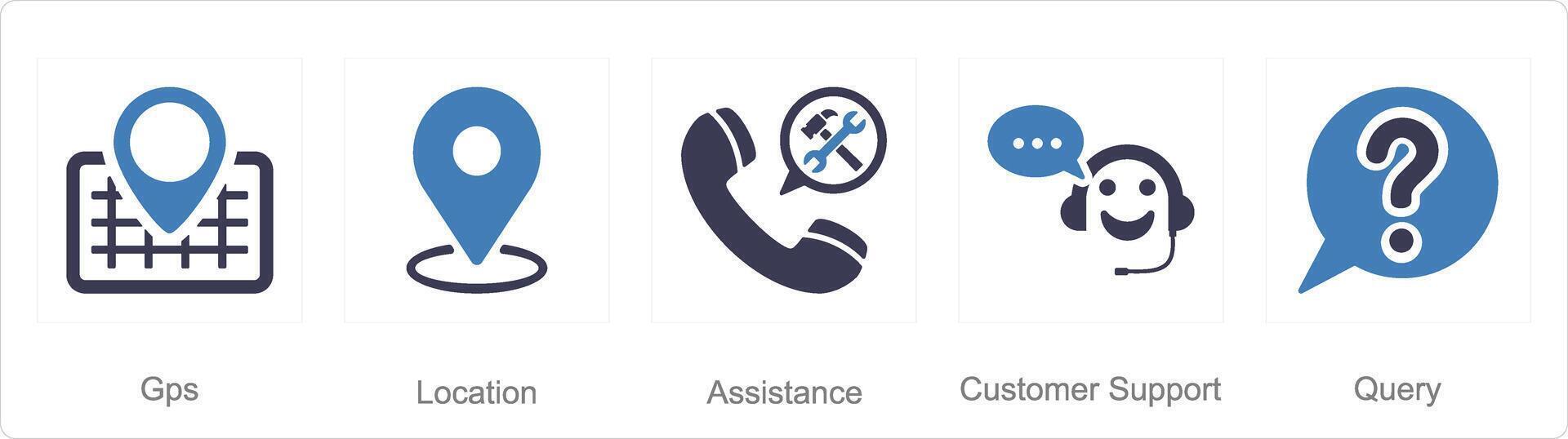 uma conjunto do 5 contato ícones Como GPS, localização, assistência vetor