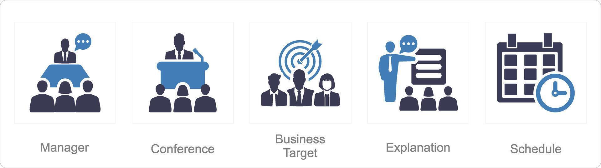 uma conjunto do 5 o negócio apresentação ícones Como gerente, conferência, o negócio alvo vetor