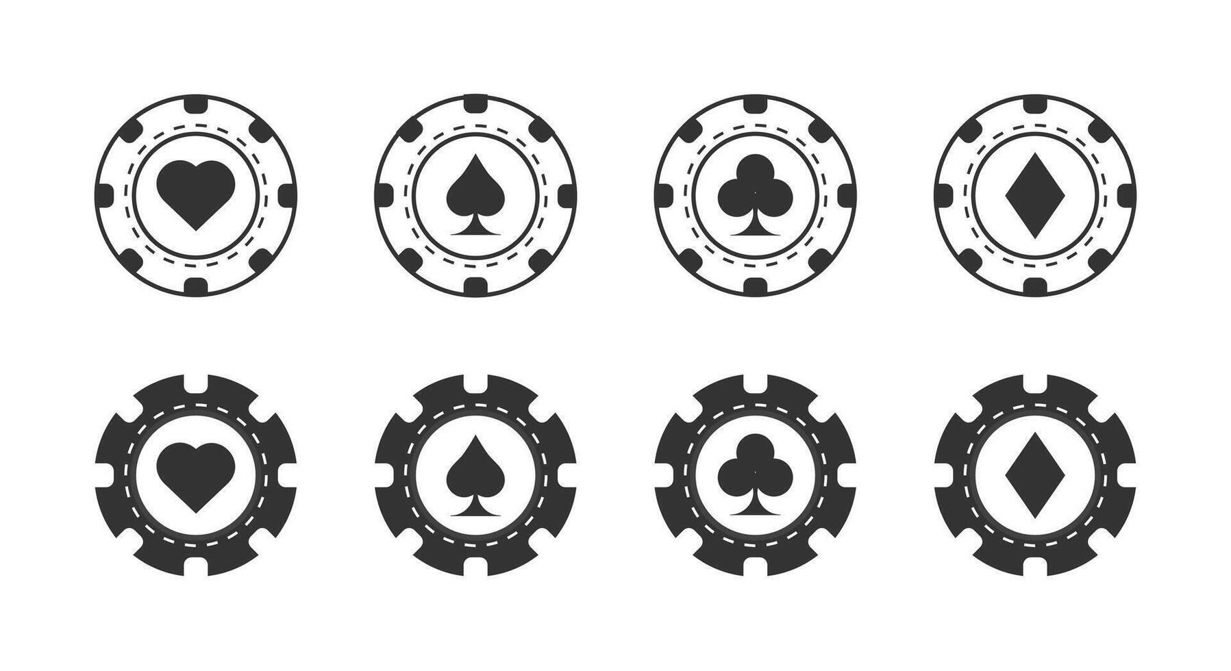 cassino salgadinhos ícones definir. pôquer lasca coleção. projetado para rede e Programas interfaces. vetor ilustração.