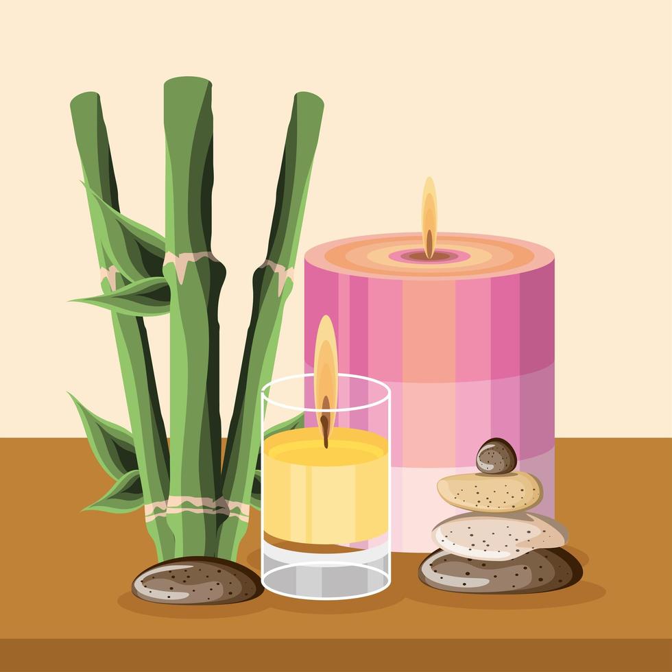 spa pedras velas de bambu vetor