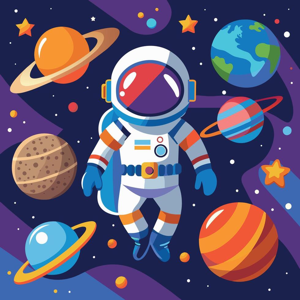 colorida desenho animado do a astronauta ilustrador e vetor gráficos