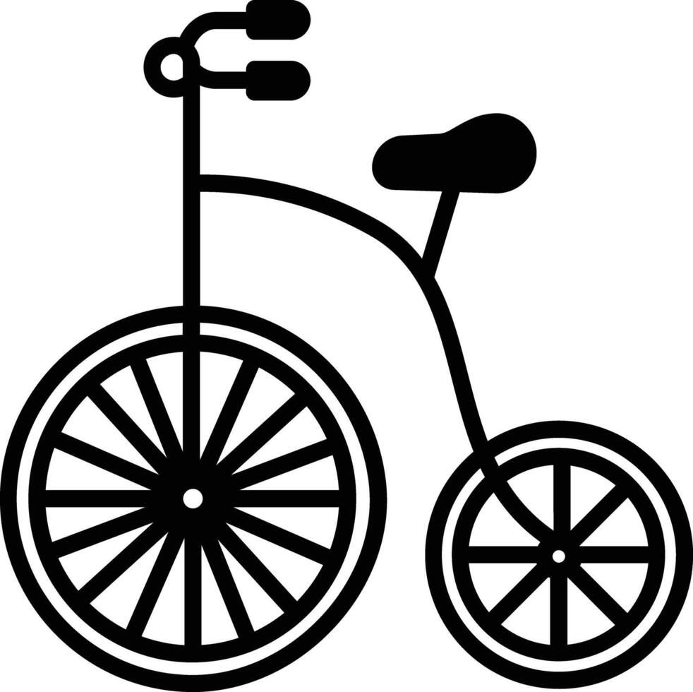 Alto roda bicicleta glifo e linha vetor ilustração