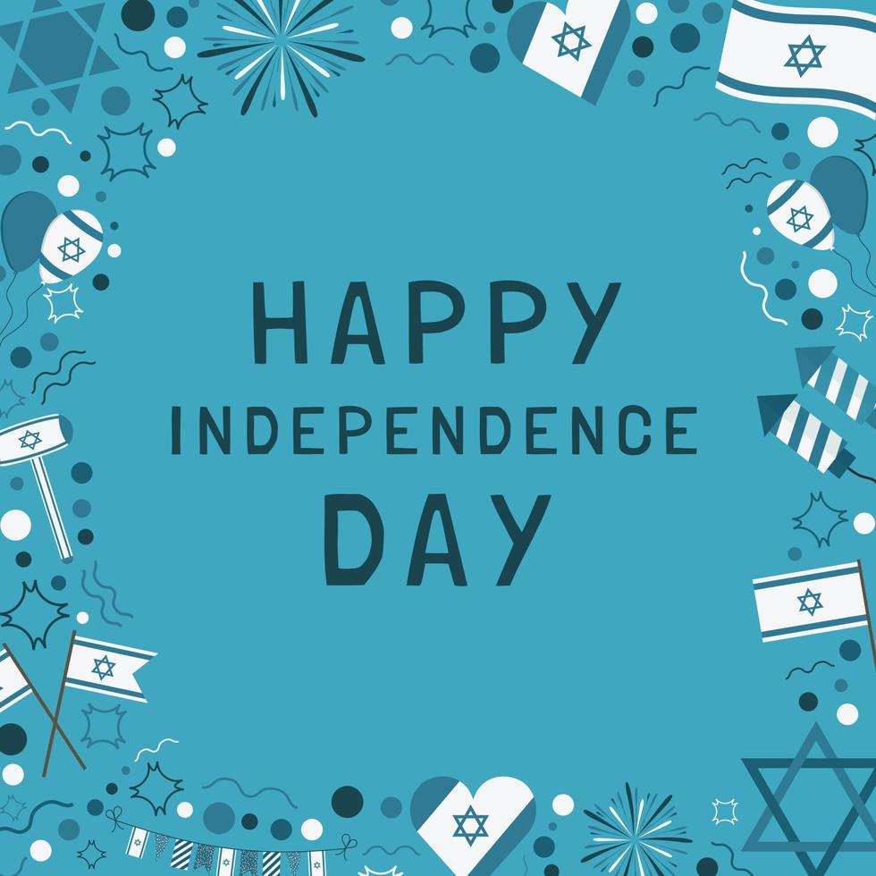 quadro com ícones de design plano de feriado do dia da independência de israel com texto em inglês vetor