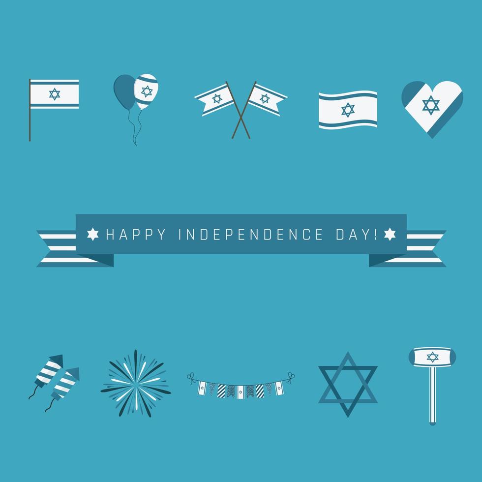 ícones de design plano de feriado do dia da independência de israel com texto em inglês vetor