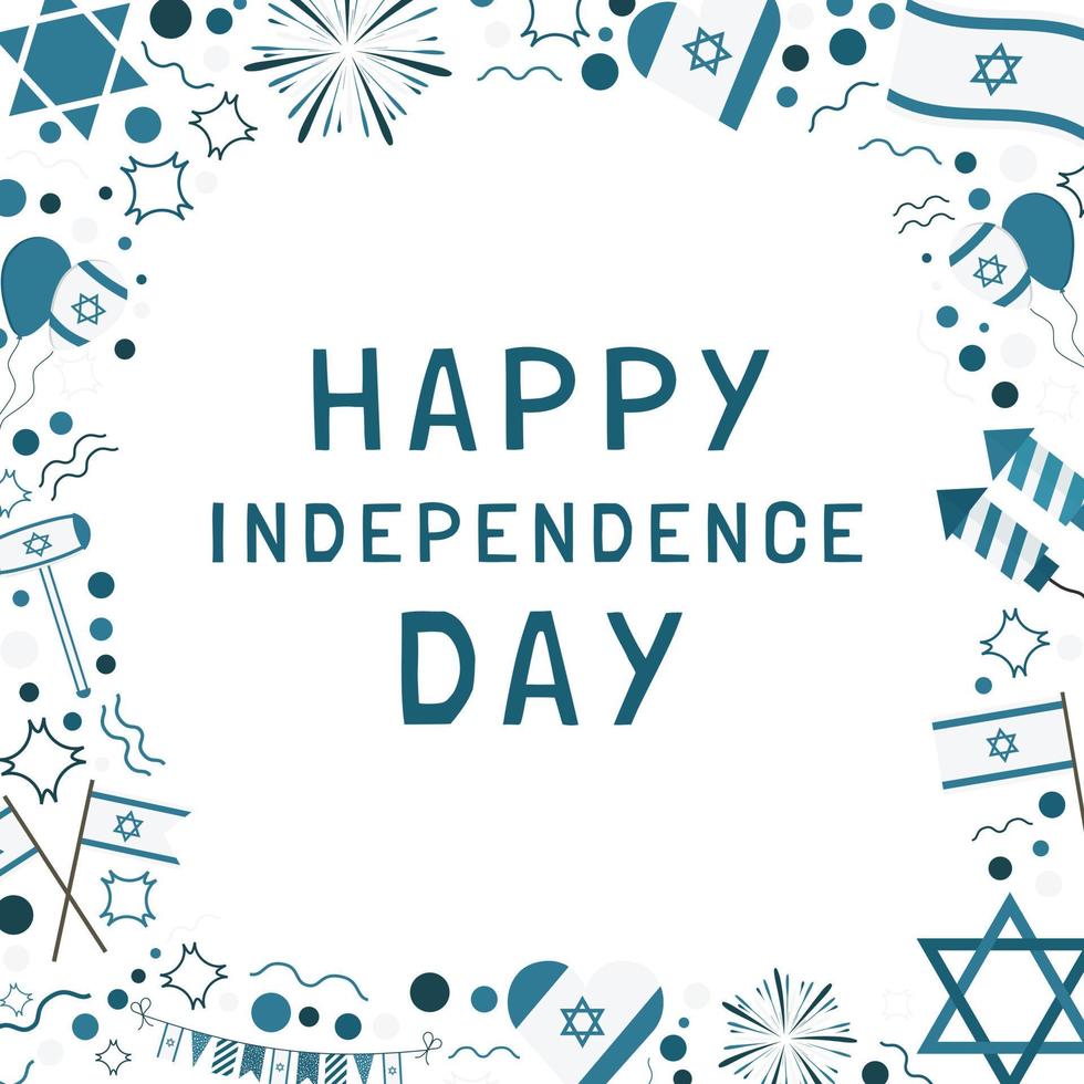 quadro com ícones de design plano de feriado do dia da independência de israel com texto em inglês vetor