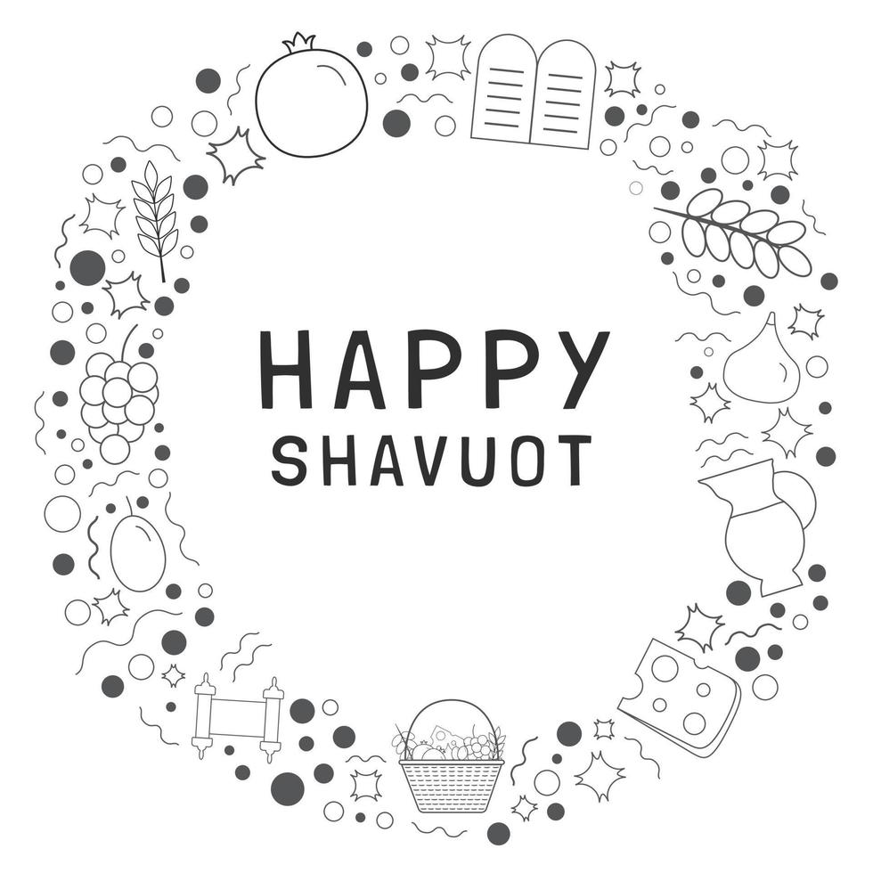 quadro com shavuot feriado design plano ícones de linha fina preta com texto em inglês vetor