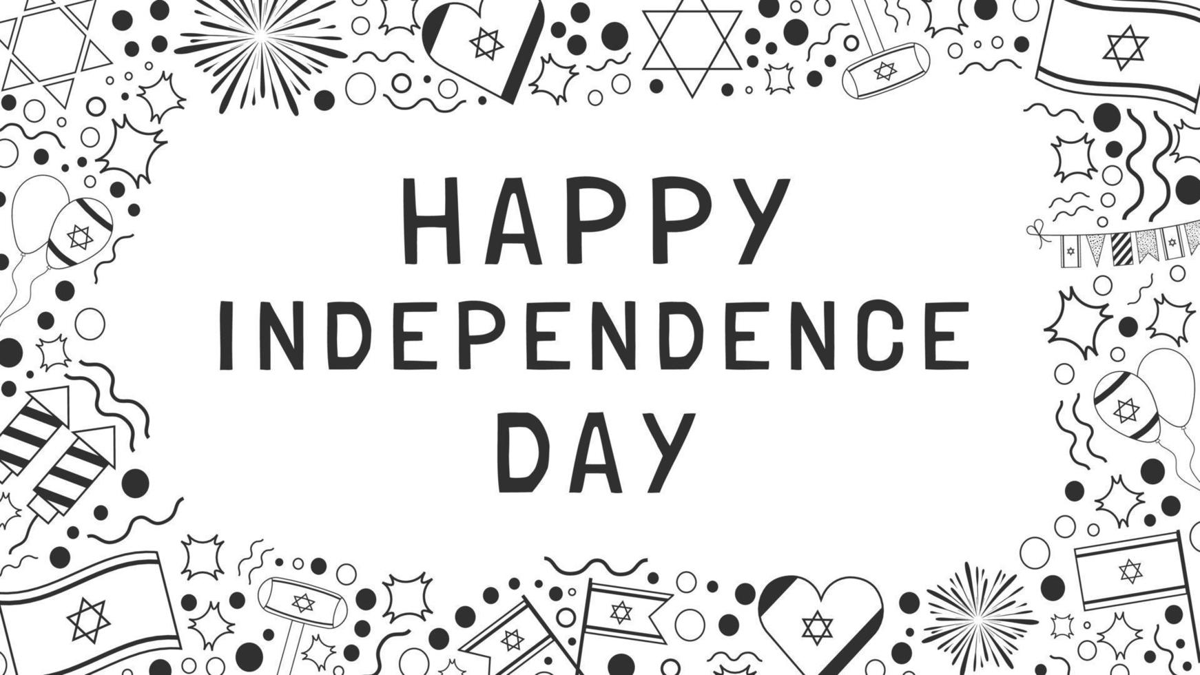 moldura com dia da independência de israel feriado design plano ícones pretos linhas finas com texto em inglês vetor