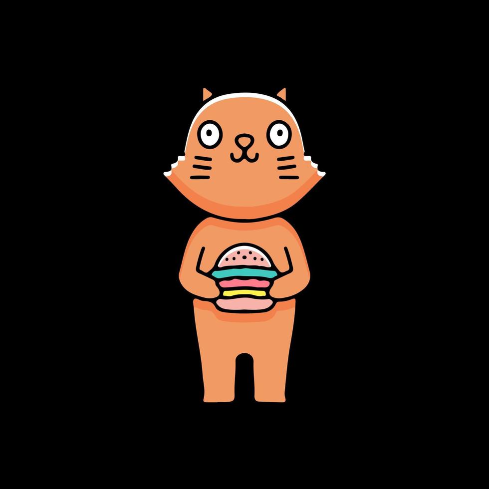 gato retrô segurando ilustração de hambúrguer. gráficos vetoriais para impressões de camisetas e outros usos. vetor