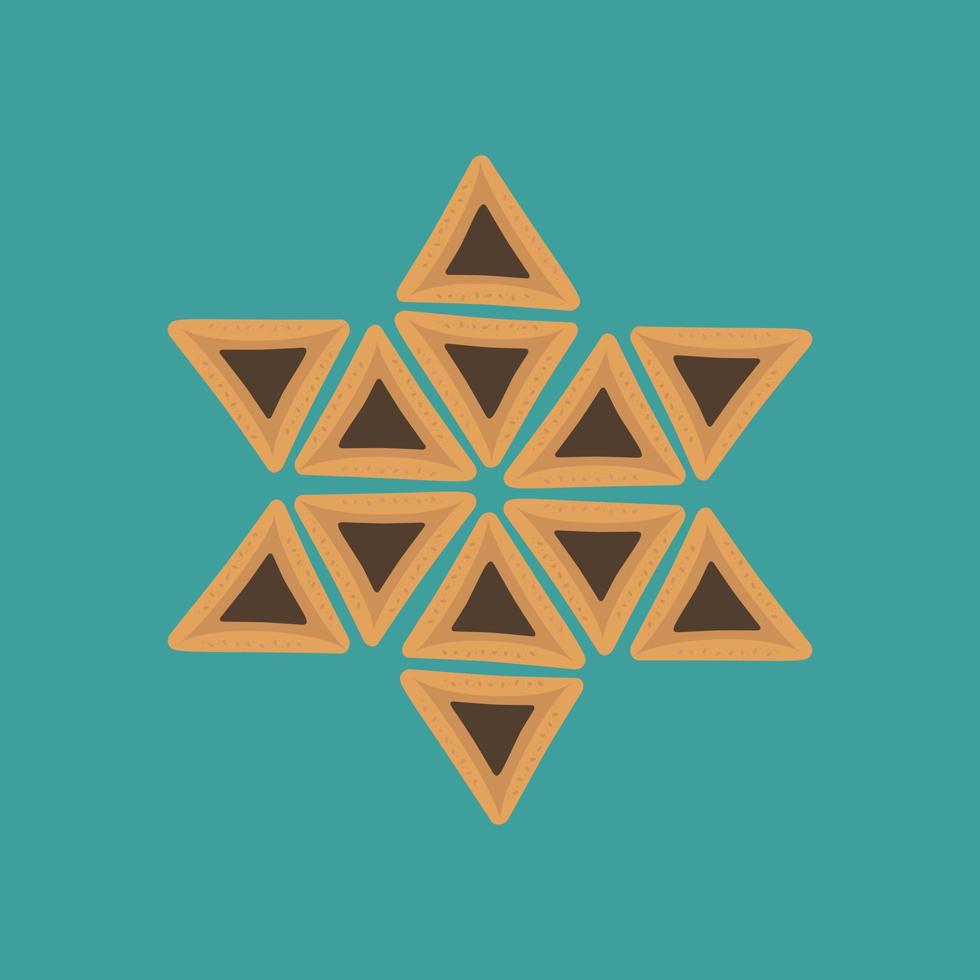 ícones de design plano de feriado de Purim de hamantashs em forma de estrela de David vetor