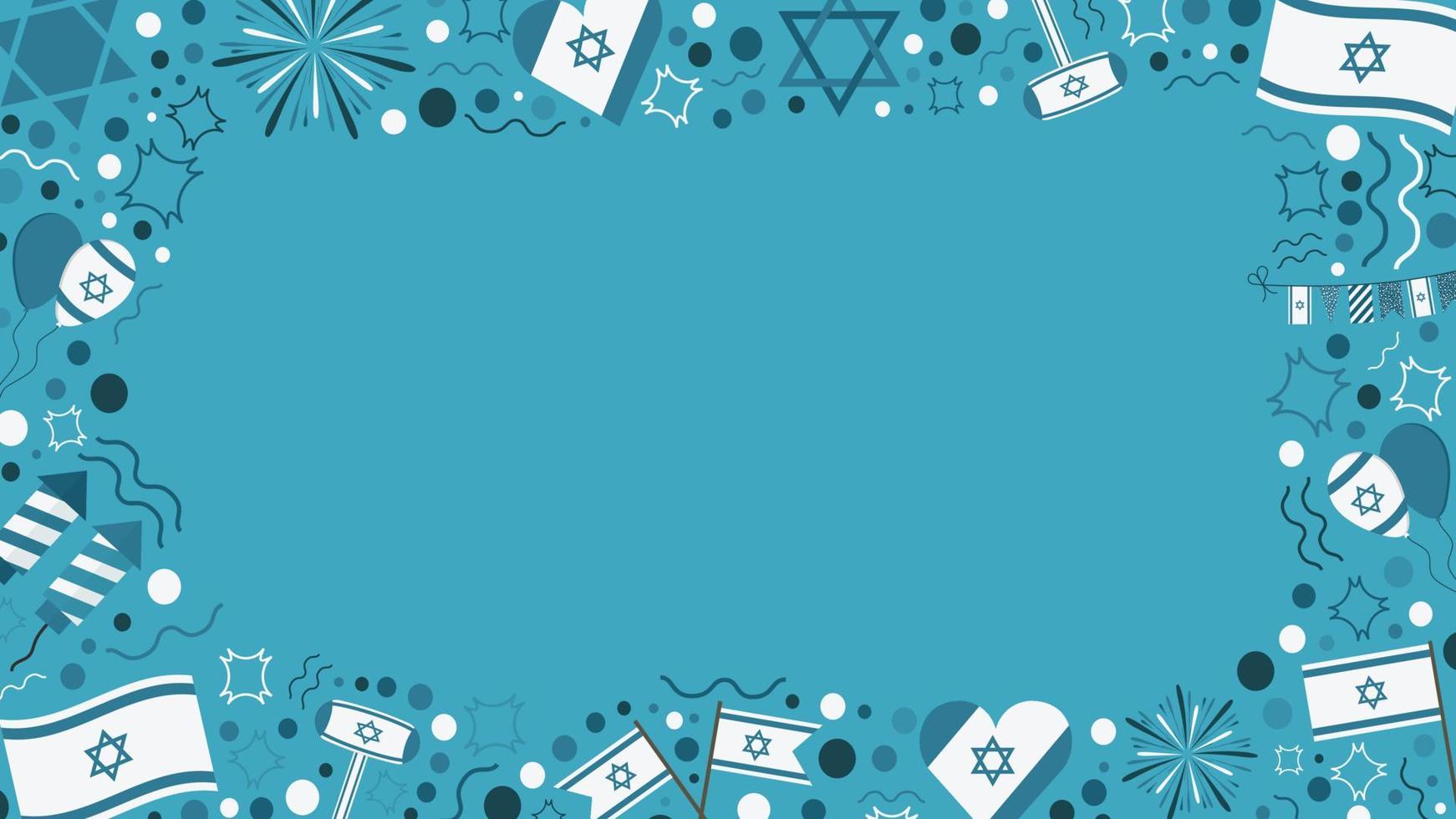 quadro com ícones de design plano de feriado do dia da independência de israel vetor
