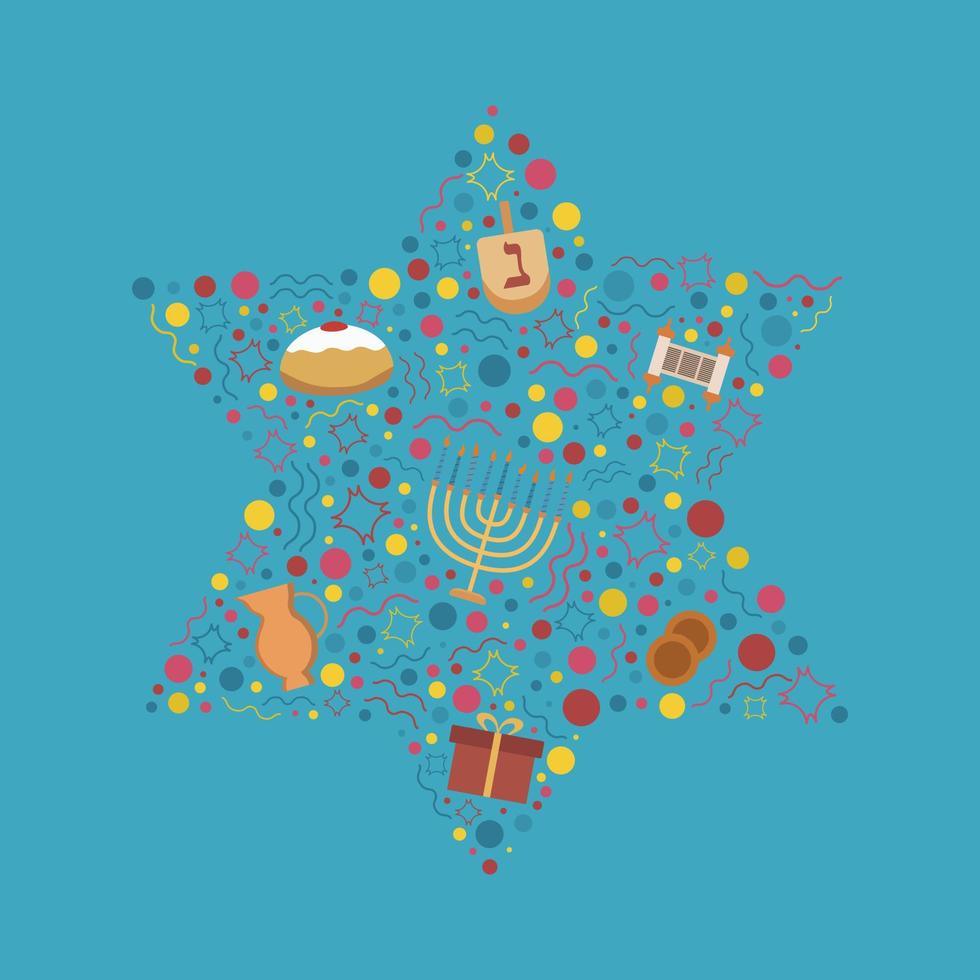 ícones de design plano de feriado de Hanukkah em forma de estrela de David vetor