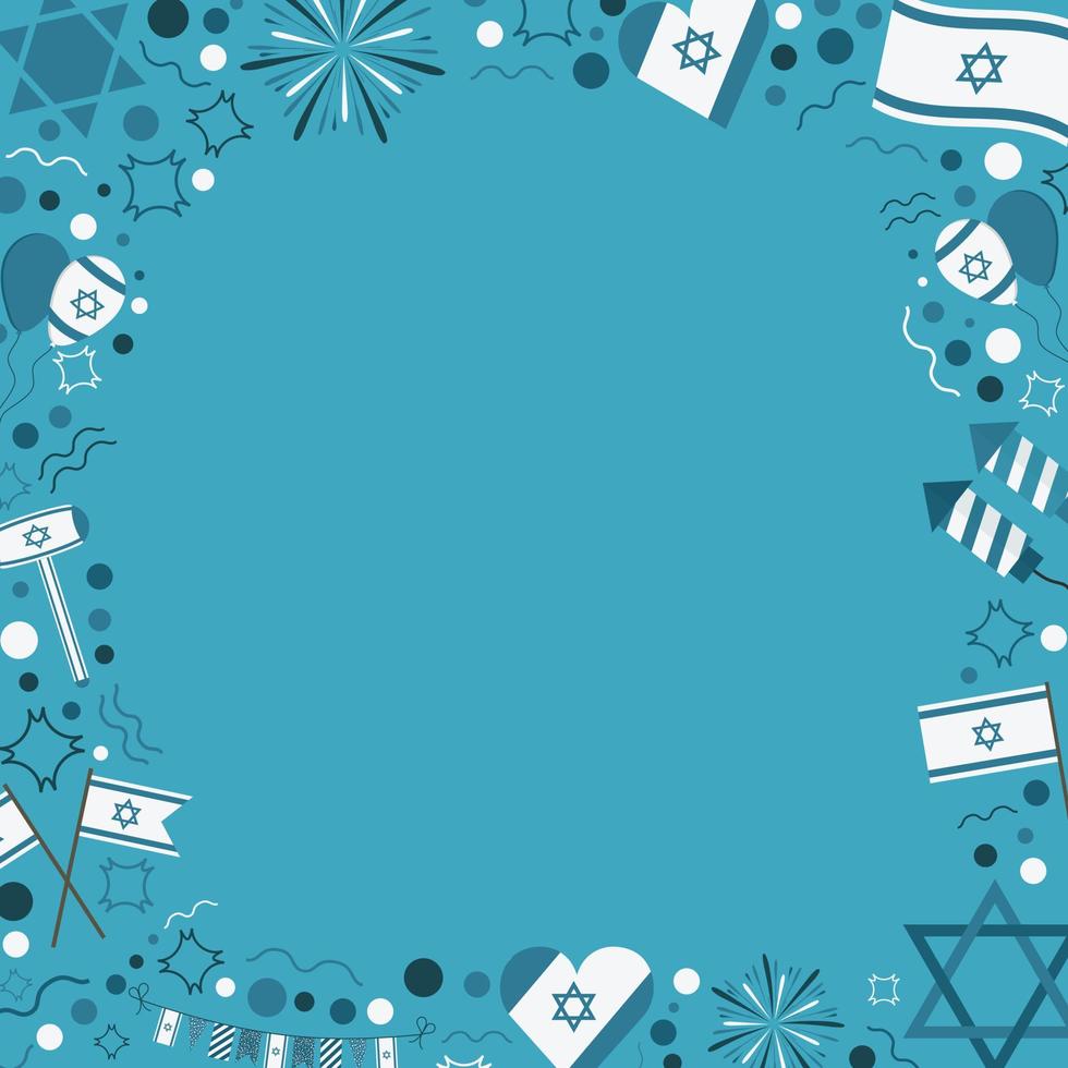 quadro com ícones de design plano de feriado do dia da independência de israel vetor