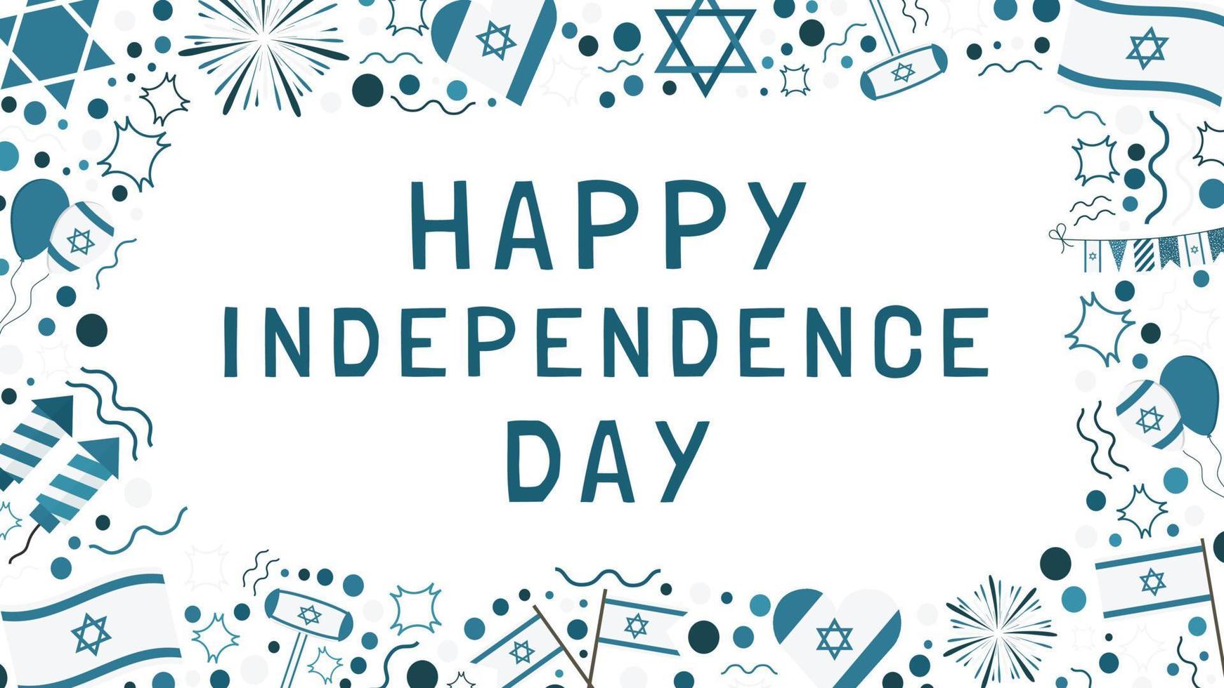 quadro com ícones de design plano de feriado do dia da independência de israel com texto em inglês vetor