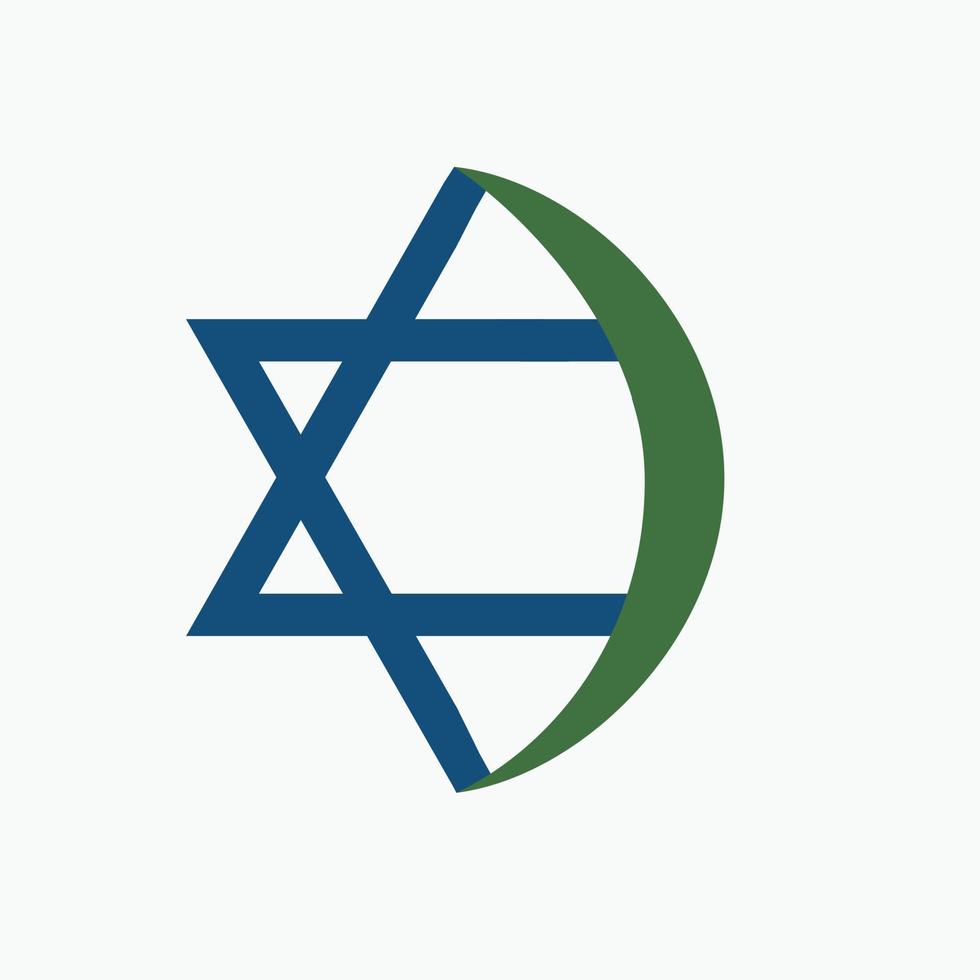 combinação da estrela de David com símbolos religiosos crescentes no ícone do design plano vetor