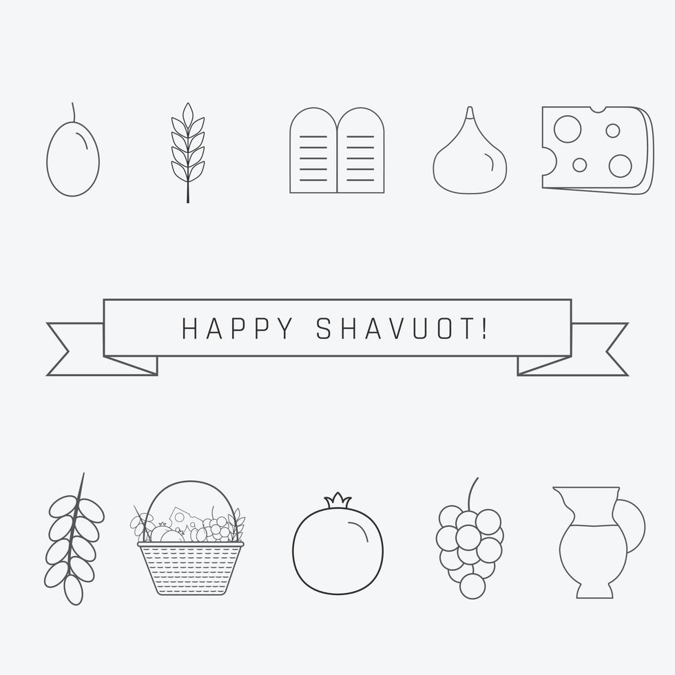 shavuot holiday flat design ícones pretos de linha fina definidos com texto em inglês vetor