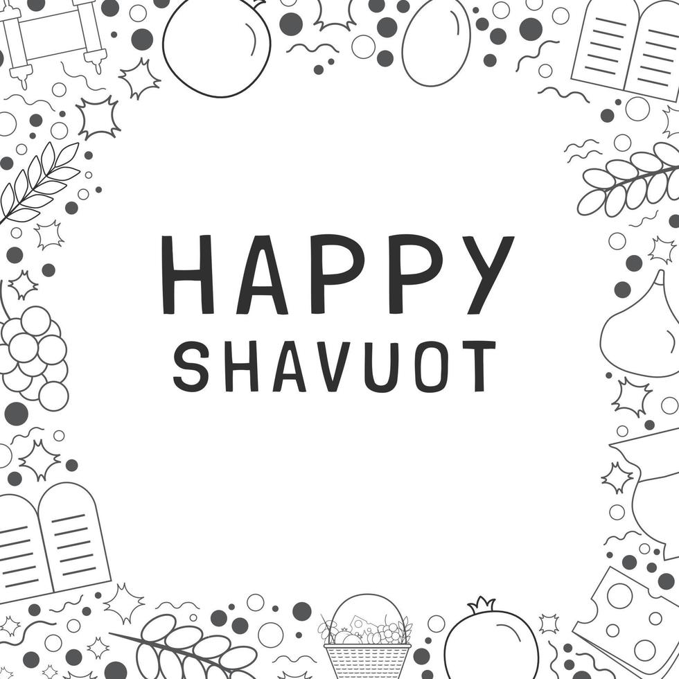 quadro com shavuot feriado design plano ícones de linha fina preta com texto em inglês vetor