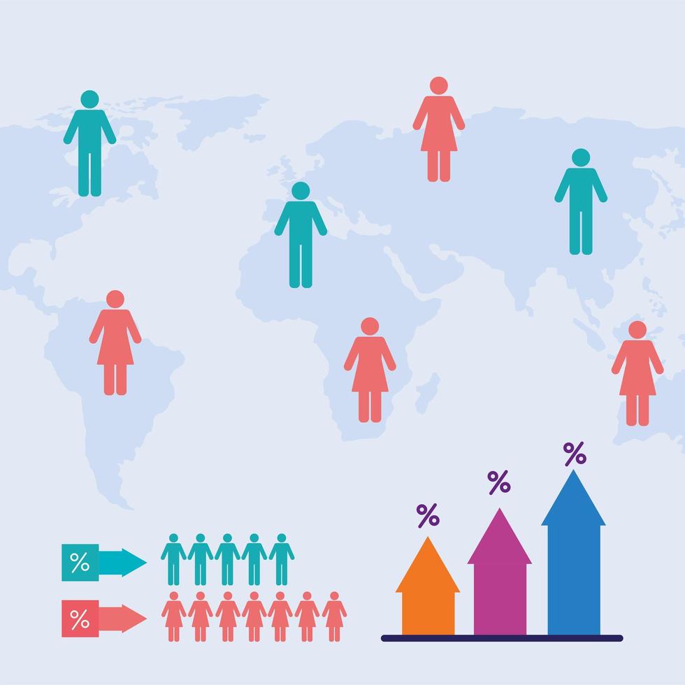 mapas e infográfico populacional vetor