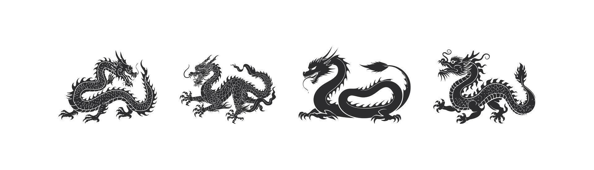 chinês tradicional Dragão ícone definir. vetor ilustração Projeto.