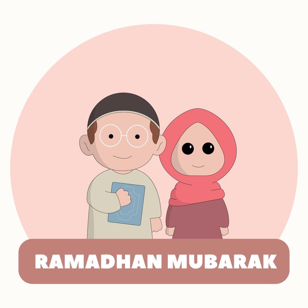 personagem fofa Ramadhan conceito ilustração feliz muçulmano comemoro piedosos mês Ramadhan mesquita Sillhouette vetor ilustração