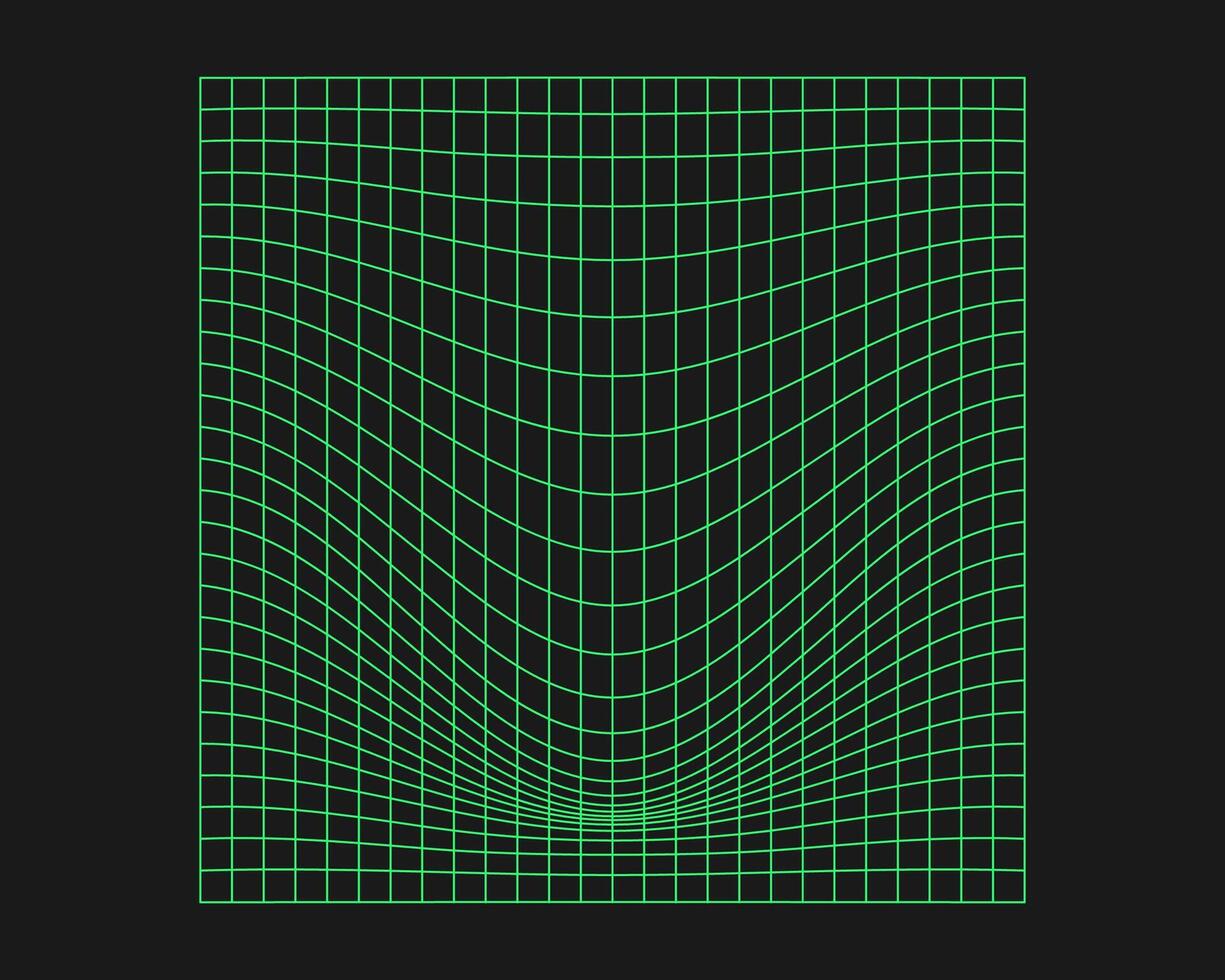 distorcido cyber grade. cyberpunk geometria elemento ano 2000 estilo. isolado verde malha em Preto fundo. vetor moda ilustração.