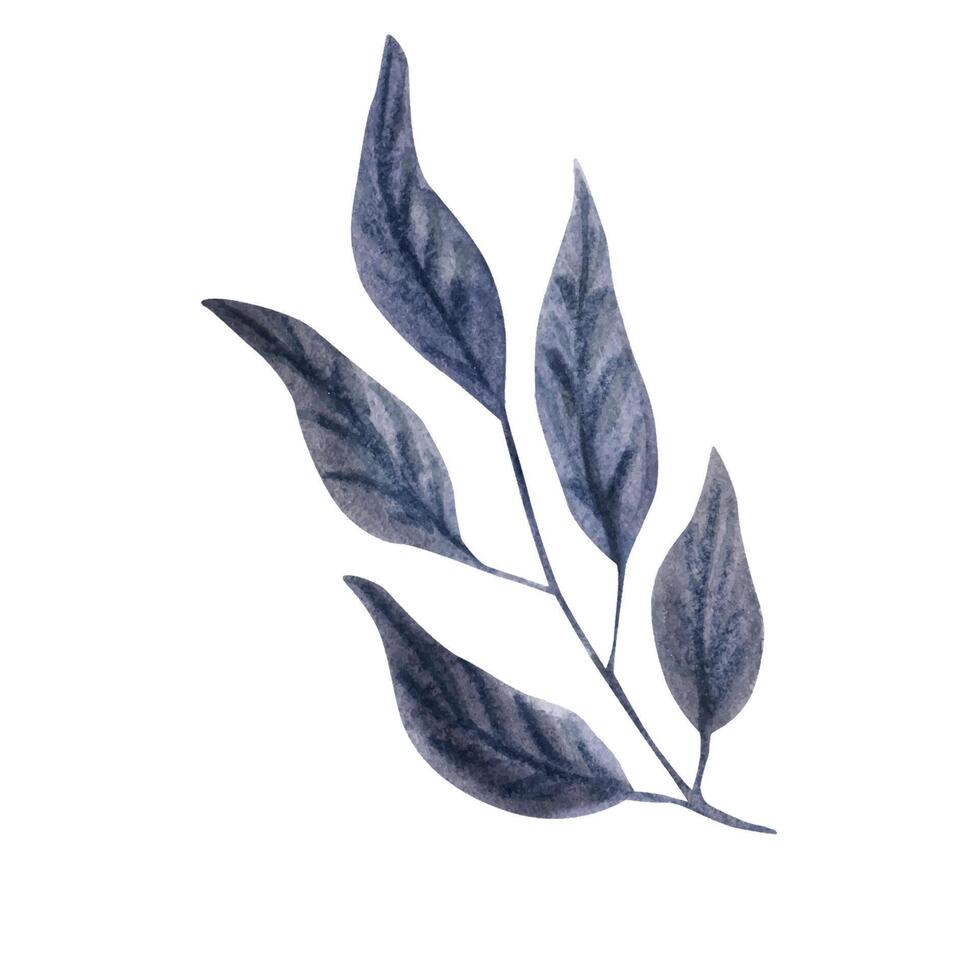 azul ramo com folhas. aguarela ilustração vetor
