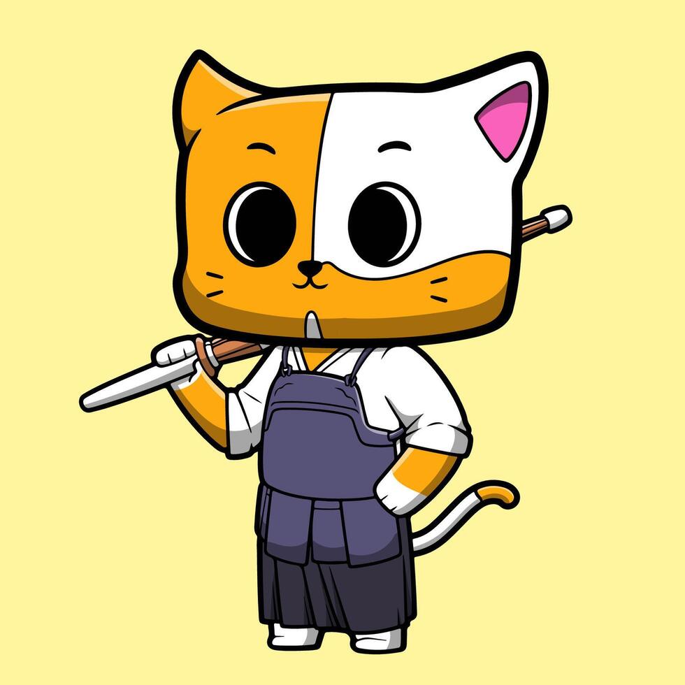 fofa vetor gato kendo personagem