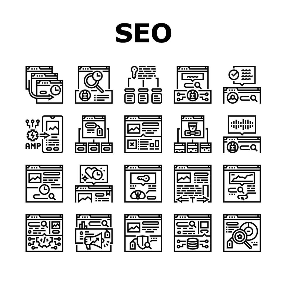 seo melhorar topo local na rede Internet ícones conjunto vetor