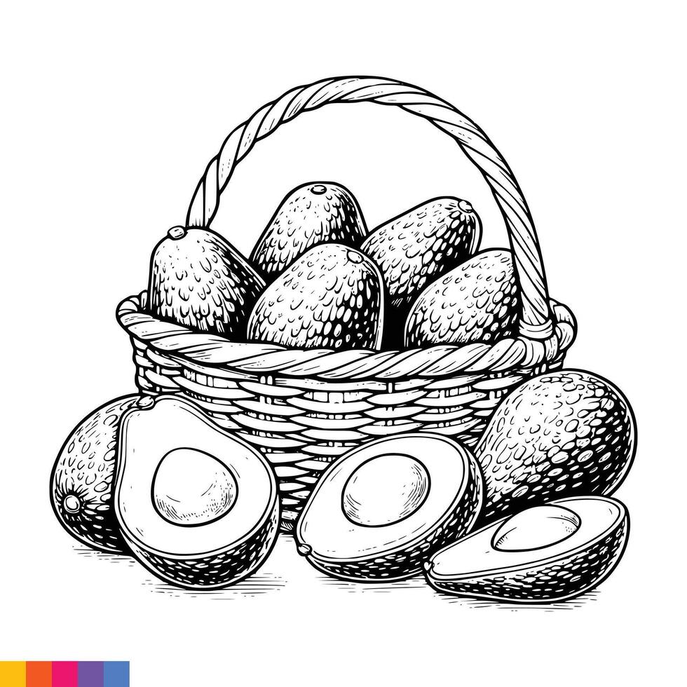 fruta cesta linha arte ilustração para a coloração livro. frutas coloração página. vetor gráficos