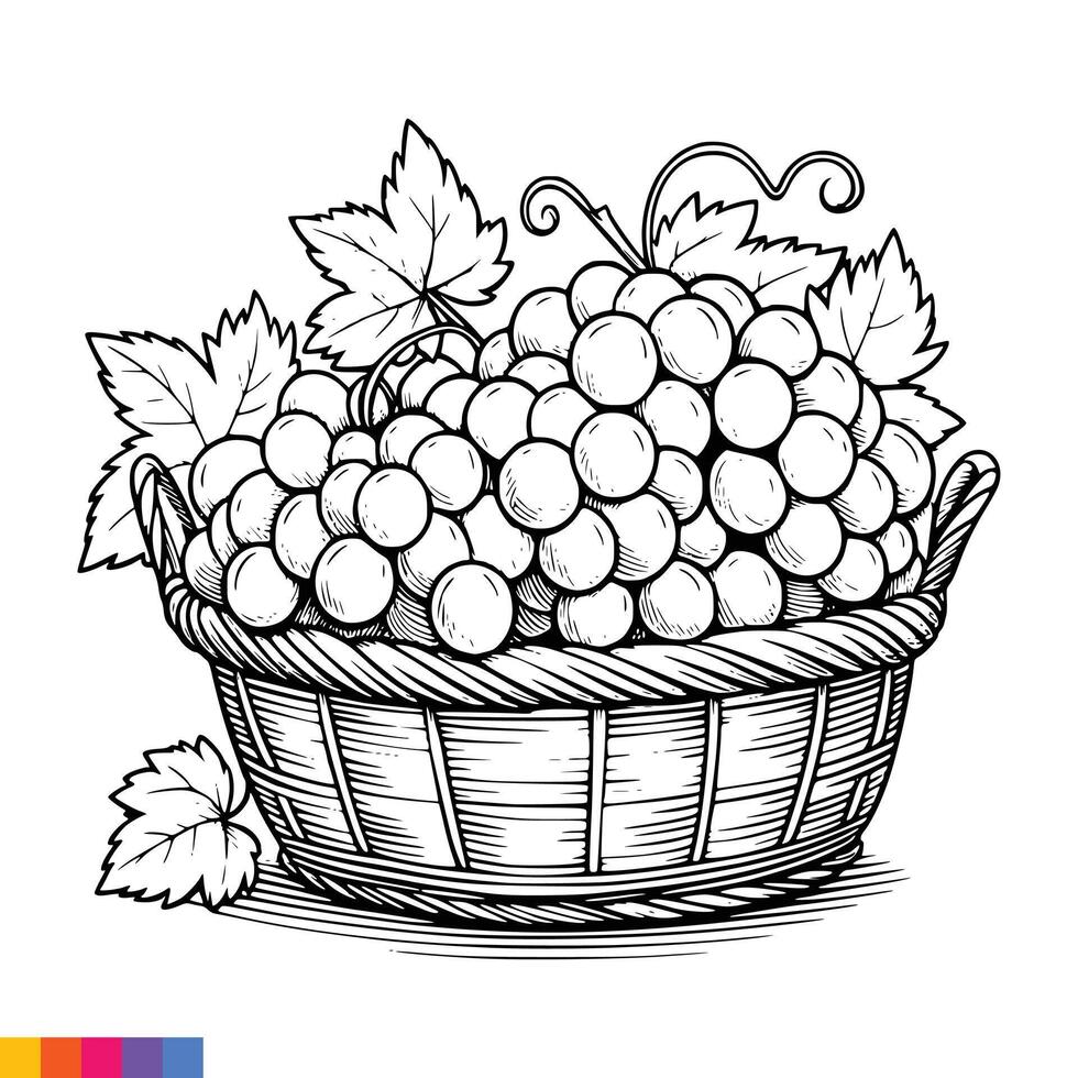 fruta cesta linha arte ilustração para a coloração livro. frutas coloração página. vetor gráficos