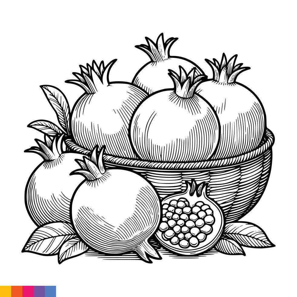 fruta cesta linha arte ilustração para a coloração livro. frutas coloração página. vetor gráficos