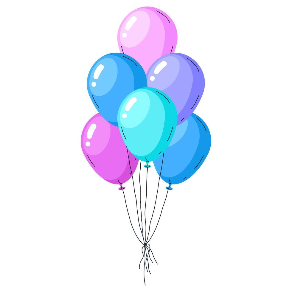 hélio balões monte. ar balões feliz aniversário decorações, festivo lustroso flutuando balões decoração plano vetor ilustração. vôo colorida balões
