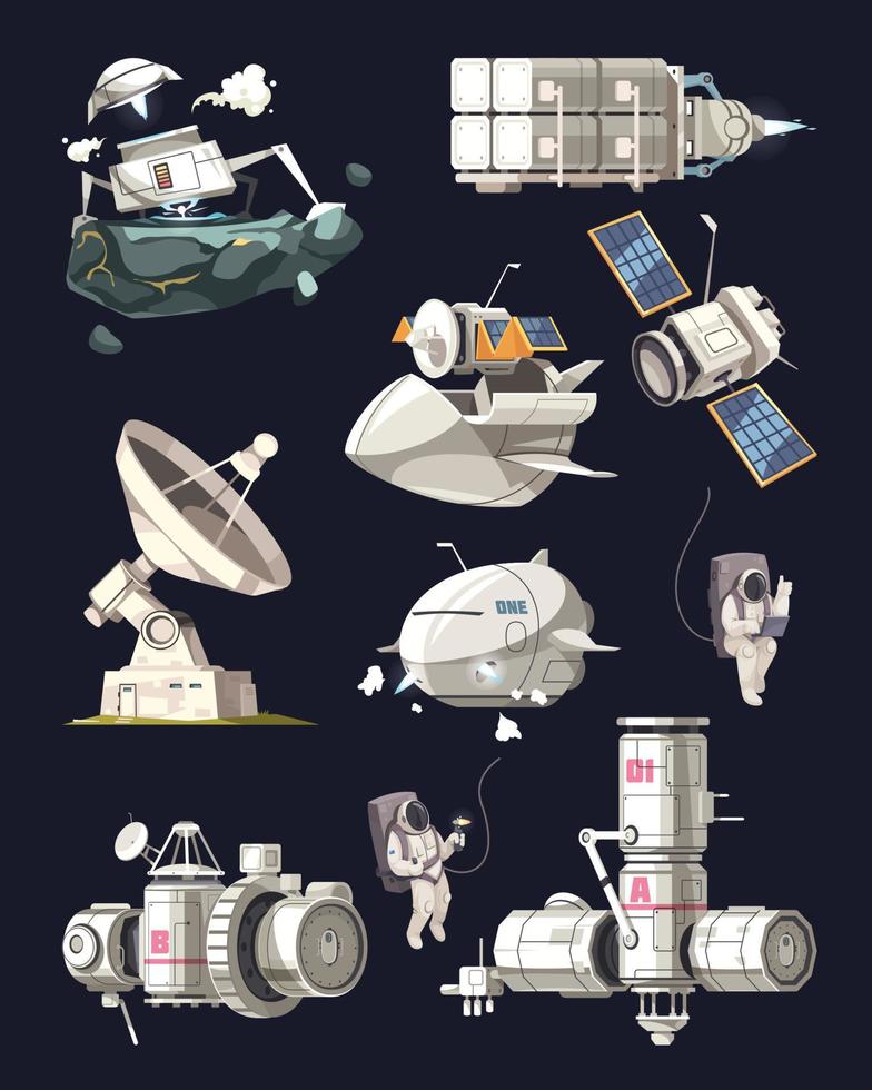 conjunto de equipamentos de exploração espacial vetor