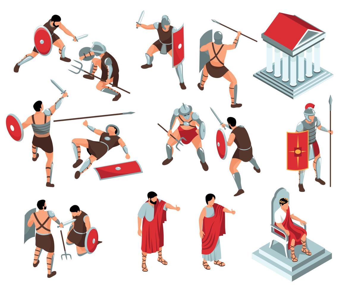 conjunto de ícones de gladiadores de Roma vetor