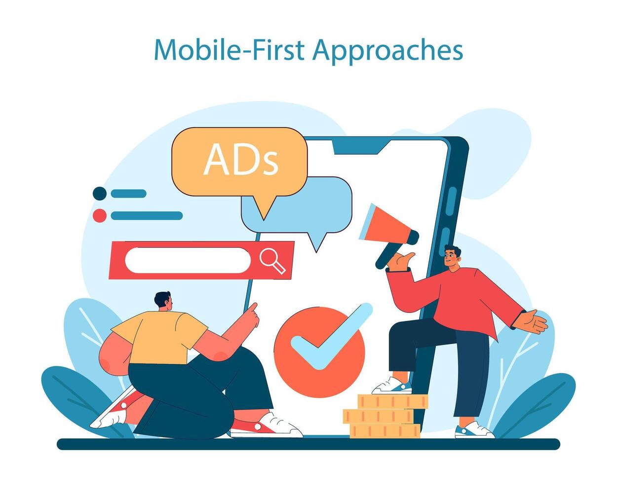 marketing 5,0 conceito. uma fresco levar em primeiro celular publicidade estratégias vetor
