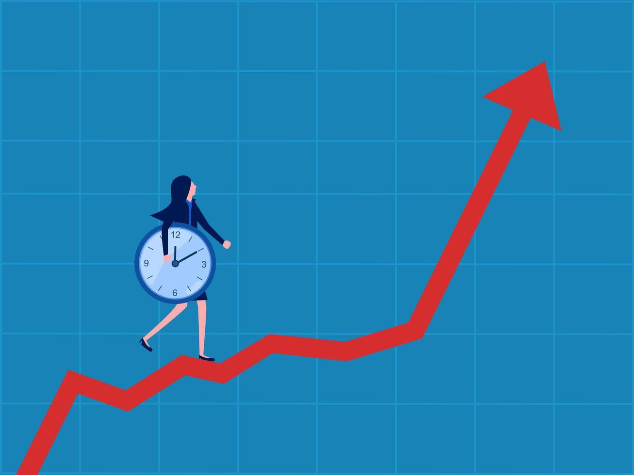 sustentável desenvolvimento empresária detém uma relógio tique-taque em uma crescendo gráfico vetor