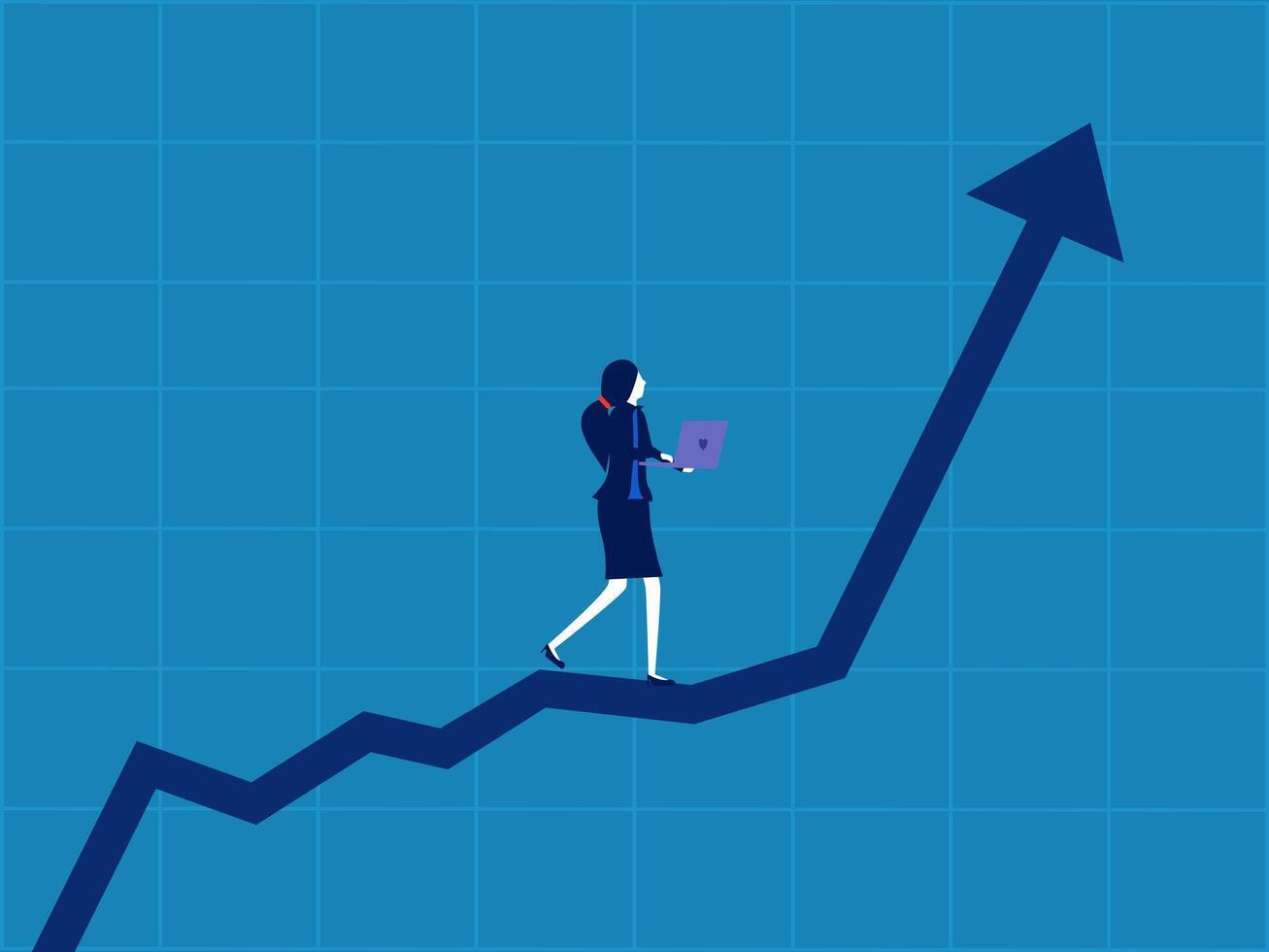 empresária em pé e analisando a crescimento gráfico vetor