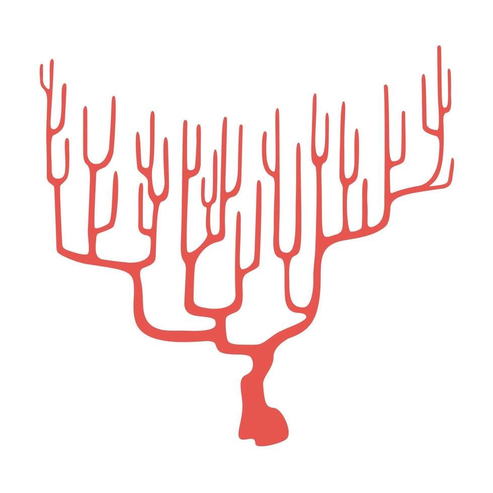 vermelho corais mão desenhado precioso coral. exótico coral recife embaixo da agua natureza vida. mar vida moderno plano ilustração. objeto isolado em branco fundo. logotipo, silhueta. vetor ilustração