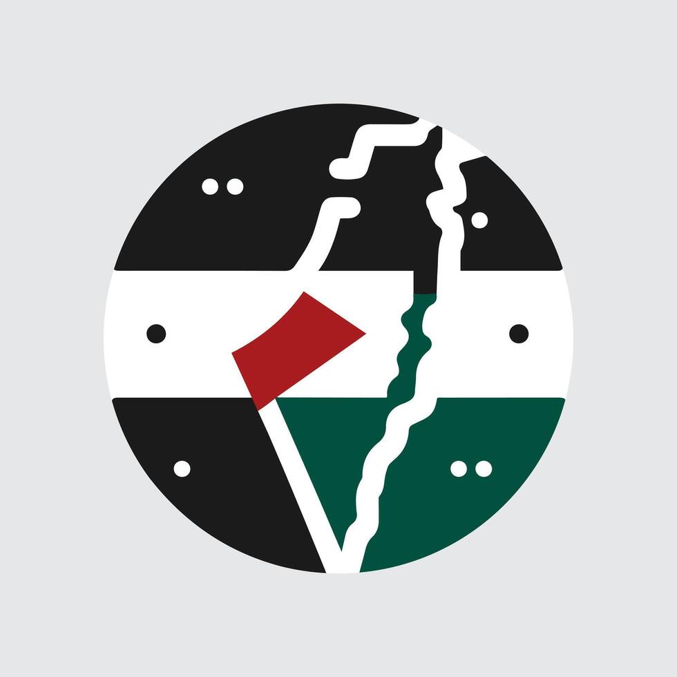 Palestina mapa dentro Preto e verde circular logotipo com uma vermelho bandeira vetor