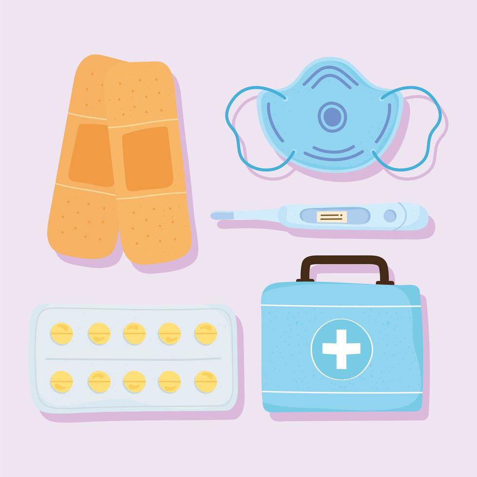 quatro ícones de kits de medicamentos vetor