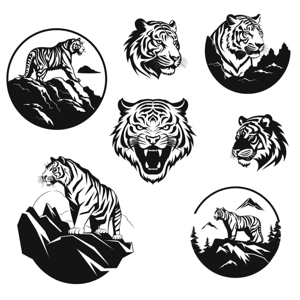 tigre logotipo mascote em branco fundo. vetor definir.