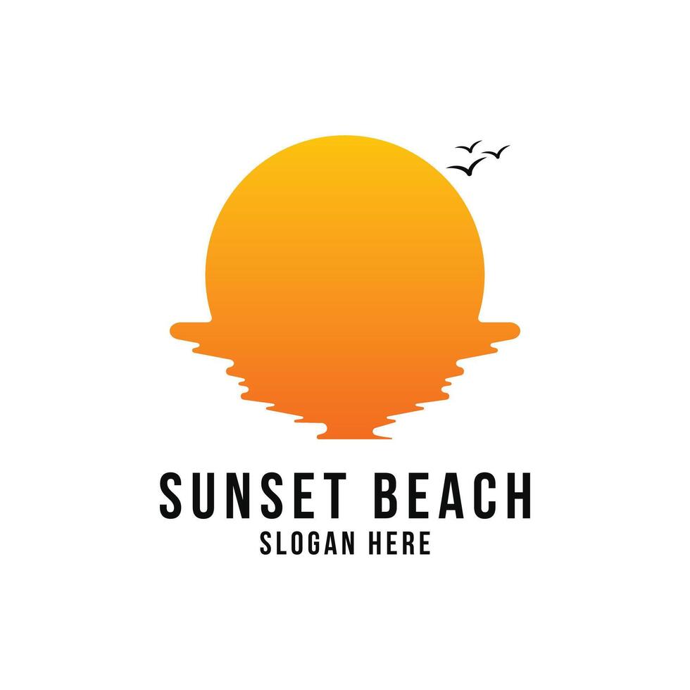 pôr do sol de praia logotipo Projeto vetor mar nascer do sol e pássaro ícone vetor