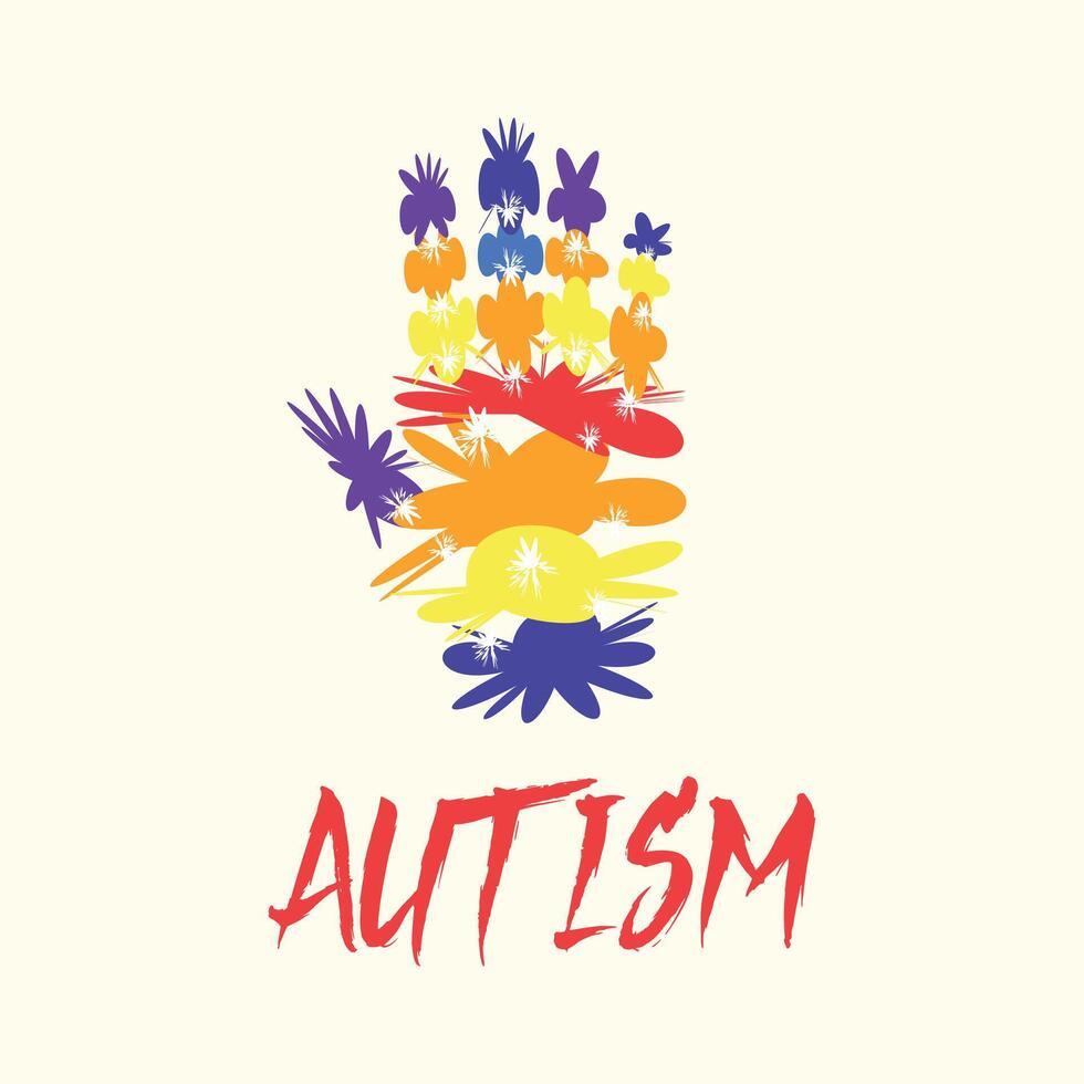 internacional autismo consciência dia logotipo. uma humano mão fez a partir de uma variedade do colorida quebra-cabeças mostrando diversidade e diferença vetor