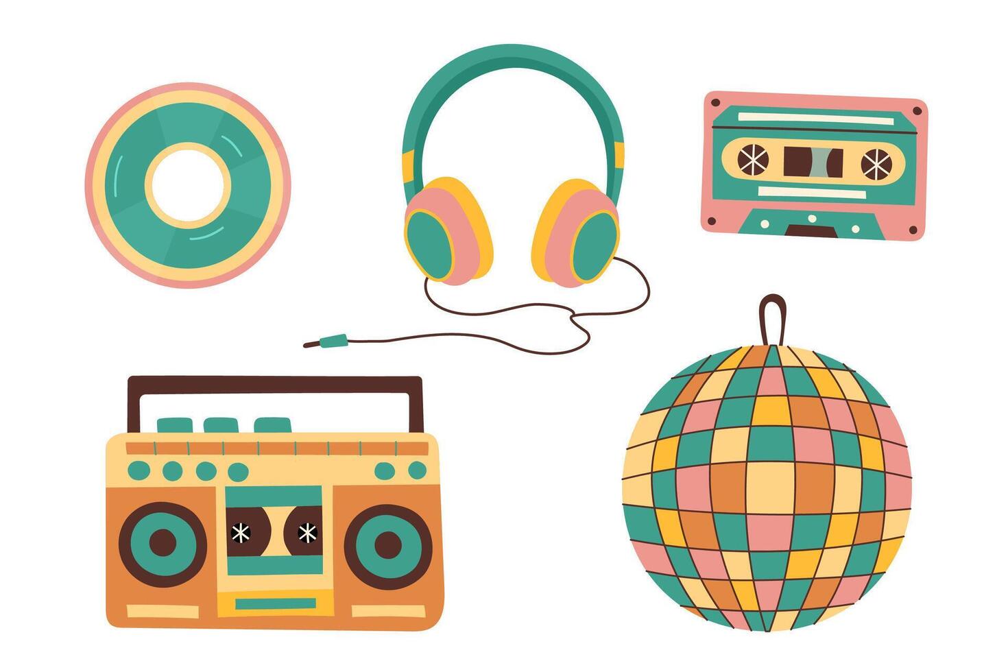 vintage música conjunto dentro retro estilo. música objetos isolado em branco. vetor plano mão desenhado ilustração.